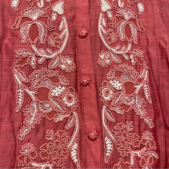 Soft Surroundings Top Womens M Pink Floral Silk Blend Embroidered Boho - Picture 6 of 13
